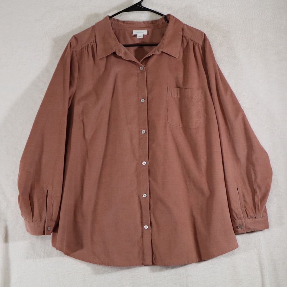 J.Jill Women's XL Corduroy Button Front Shirt Long Sleeve Rose Pink Soft Casual